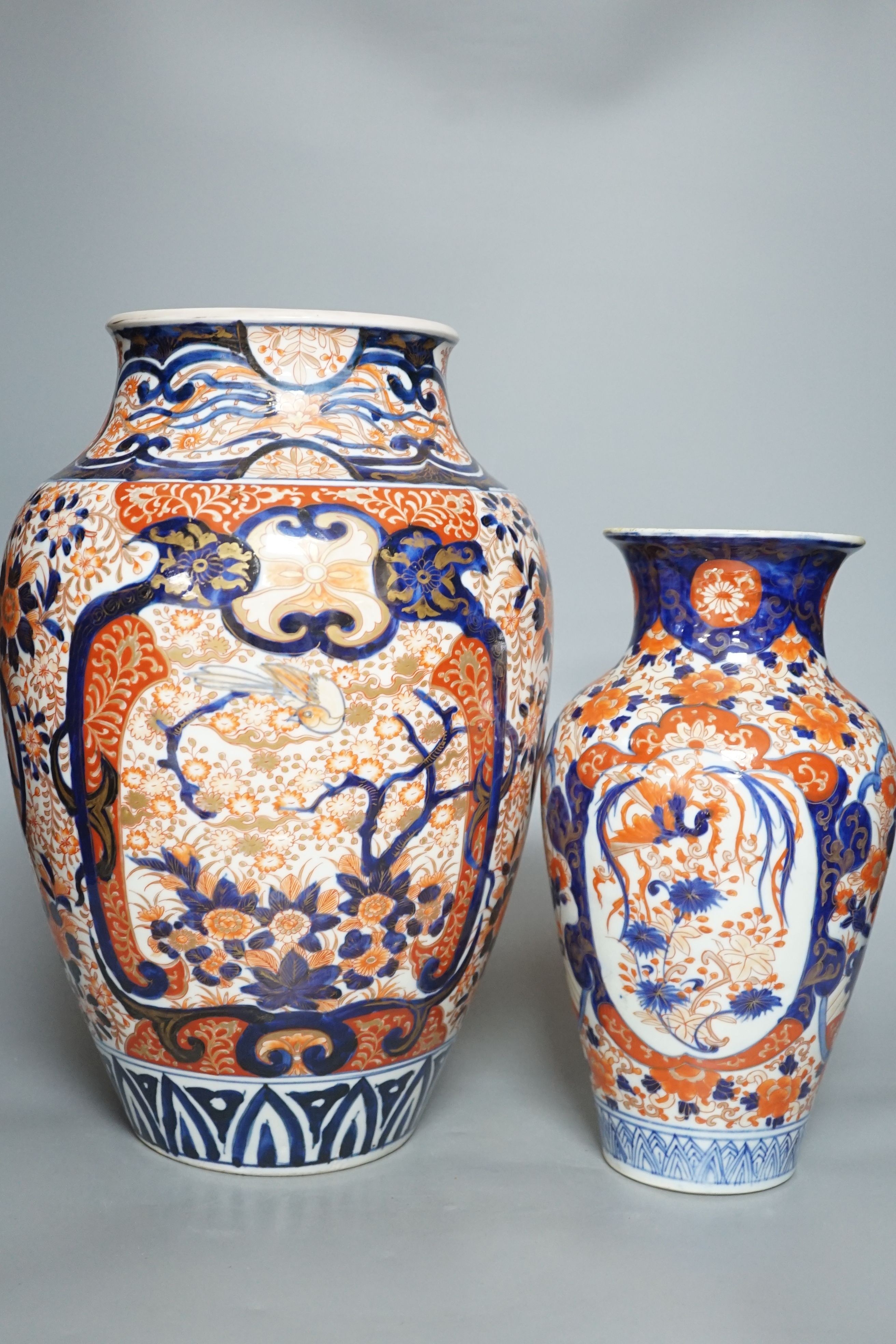 Two Japanese Imari vases, tallest 38cm